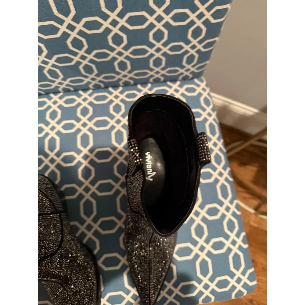 Rhinestone Cowboy Boots Pointed Toe Western Ankle Booties Party Sparkle Size 7 - Picture 5 of 6